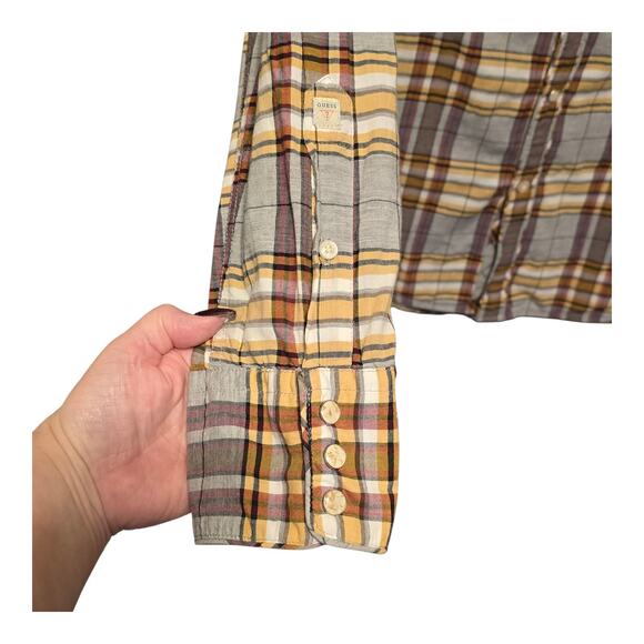 Guess Mens Western Pearl Snap Plaid Shirt Size Medium Embroidered Rodeo Cowboy - Picture 9 of 14